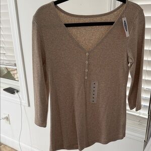 Old Navy Brown Long Sleeve V-Neck Top
